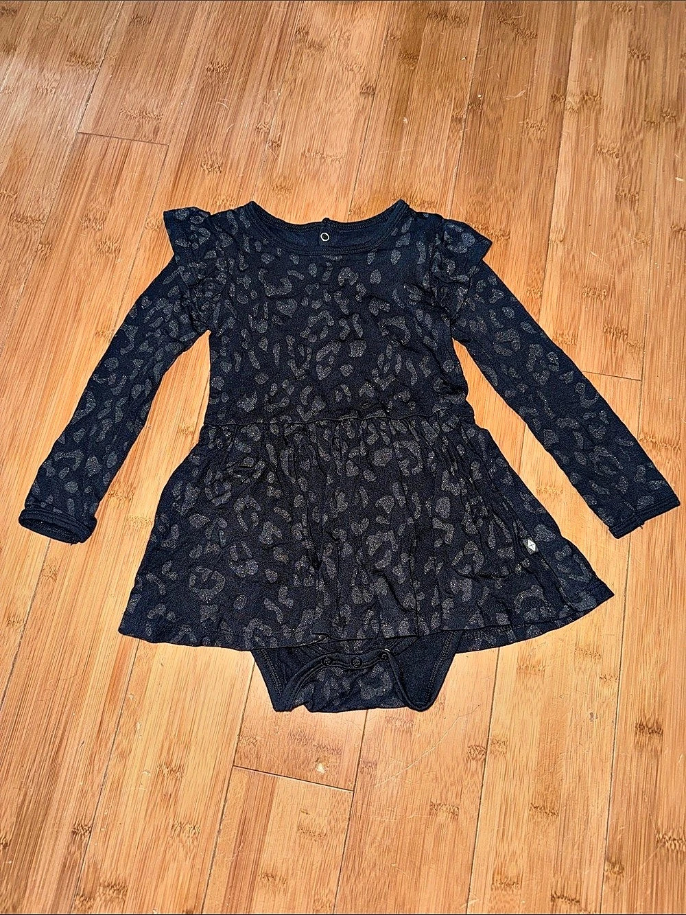 Kyte Baby Long Sleeve Twirl Bodysuit Dress in Midnight Leopard